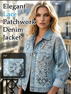 Women's Loose Floral Lace Patchwork Denim Jacket
