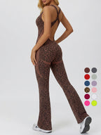 Leopardenmuster rückenfrei sexy Bodysuit Yoga Schlaghose