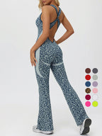 Leopardenmuster rückenfrei sexy Bodysuit Yoga Schlaghose