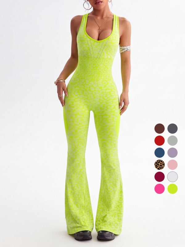 Leopardenmuster rückenfrei sexy Bodysuit Yoga Schlaghose