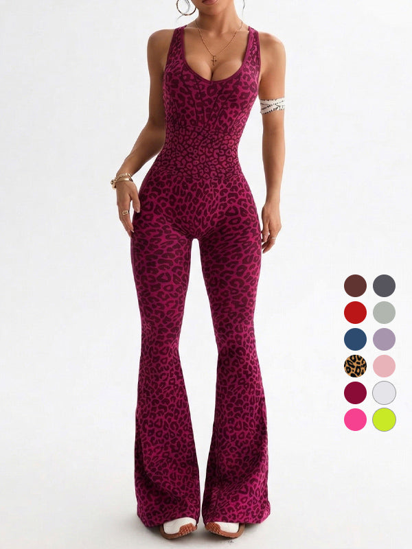 Leopardenmuster rückenfrei sexy Bodysuit Yoga Schlaghose