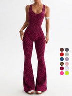 Leopardenmuster rückenfrei sexy Bodysuit Yoga Schlaghose