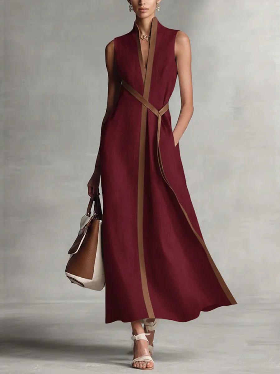 Women's Stand-up Collar Sleeveless Casual Loose Cotton And Linen Dress
