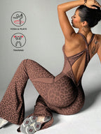 Leopardenmuster rückenfrei sexy Bodysuit Yoga Schlaghose