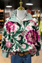 Oberteil mit Blumenmuster und gestreiftem Kragen