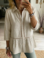 Exquisite Openwork Bohemian-Style Cotton-Linen Blend Shirt