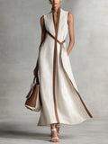 Women's Stand-up Collar Sleeveless Casual Loose Cotton And Linen Dress