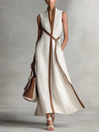 Women's Stand-up Collar Sleeveless Casual Loose Cotton And Linen Dress