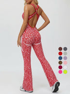 Leopardenmuster rückenfrei sexy Bodysuit Yoga Schlaghose