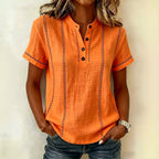 Women's V-neck Short-sleeve Casual Loose Cotton-linen Top