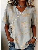 Diagonal button-down tie cotton and linen embroidered Shirt