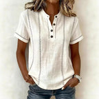 Women's V-neck Short-sleeve Casual Loose Cotton-linen Top