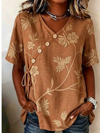 Diagonal button-down tie cotton and linen embroidered Shirt
