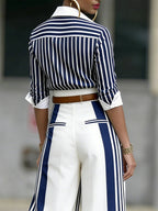 High-End, Stylish, and Elegant Artistic Striped Suit — Includes a Free Belt