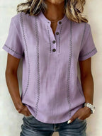 Women's V-neck Short-sleeve Casual Loose Cotton-linen Top