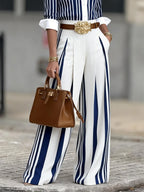 High-End, Stylish, and Elegant Artistic Striped Suit — Includes a Free Belt