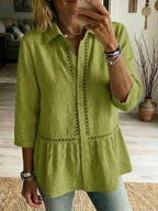 Exquisite Openwork Bohemian-Style Cotton-Linen Blend Shirt